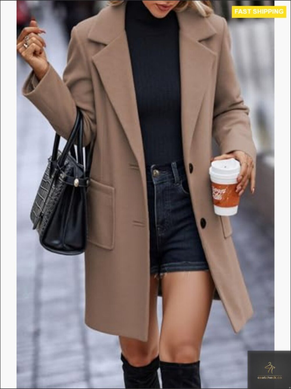 Classic Trench Peacoat Overcoat Elegant Fitted Lapel Winter Fall Cardigan Style - Picture 6 of 7